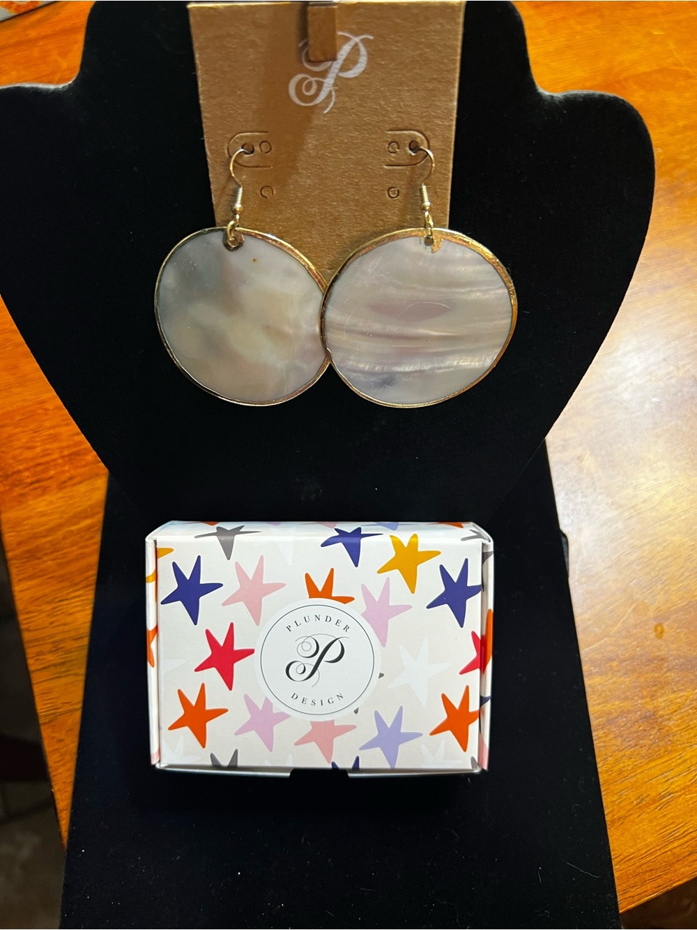 Plunder Iridescent Shell Disc Earrings with Gold Trim